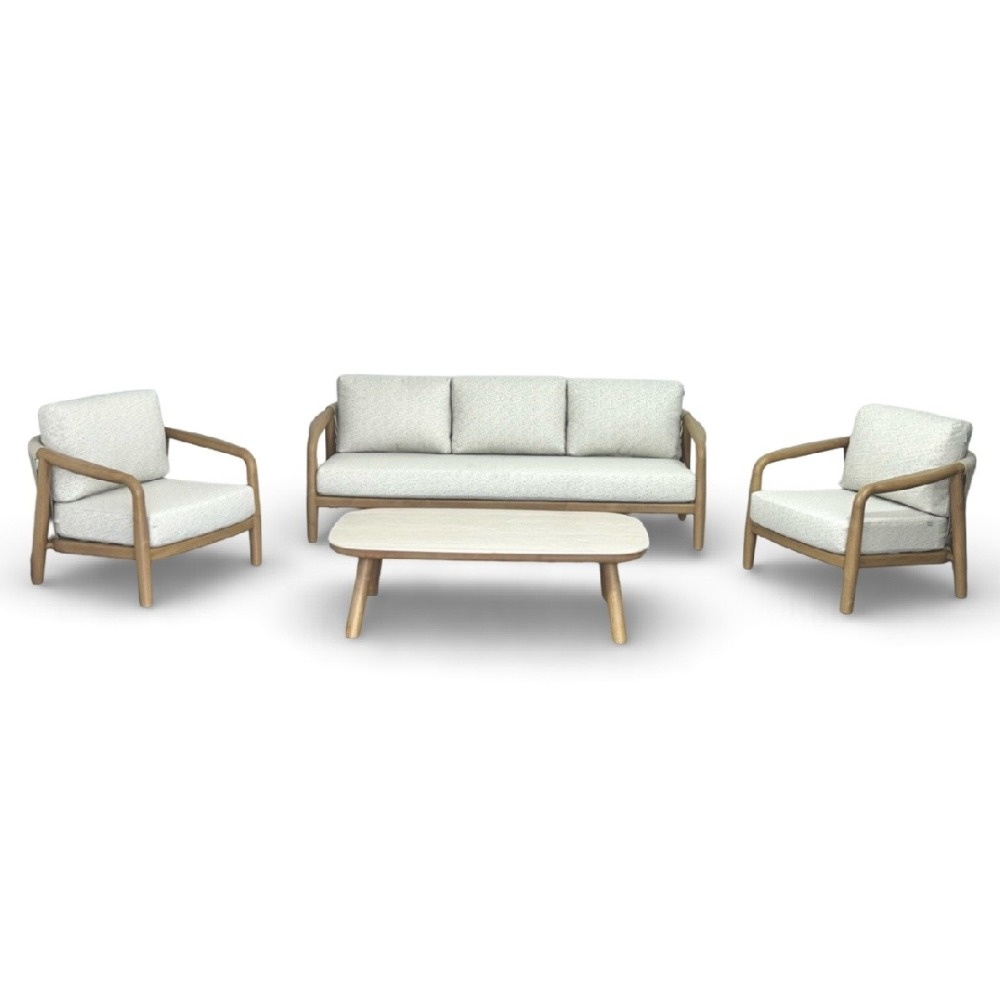 Serenza stoel-bank loungeset | touw + aluminium | beige | 4-delig