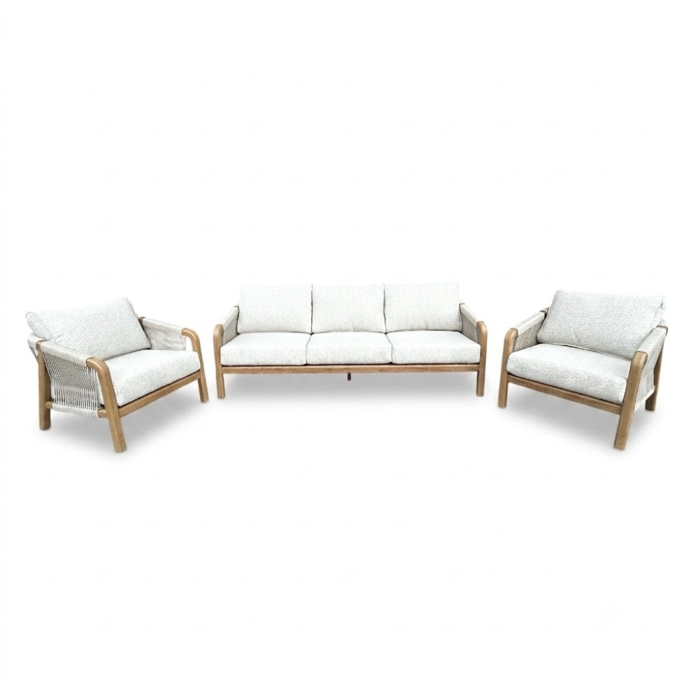 Bellagio stoel-bank loungeset | touw + aluminium | beige | 3-delig