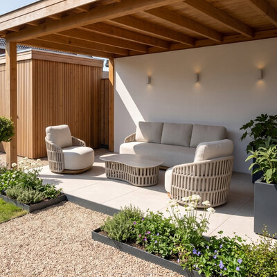 Sunvera organische stoel-bank loungeset | touw + aluminium | beige | 4-delig