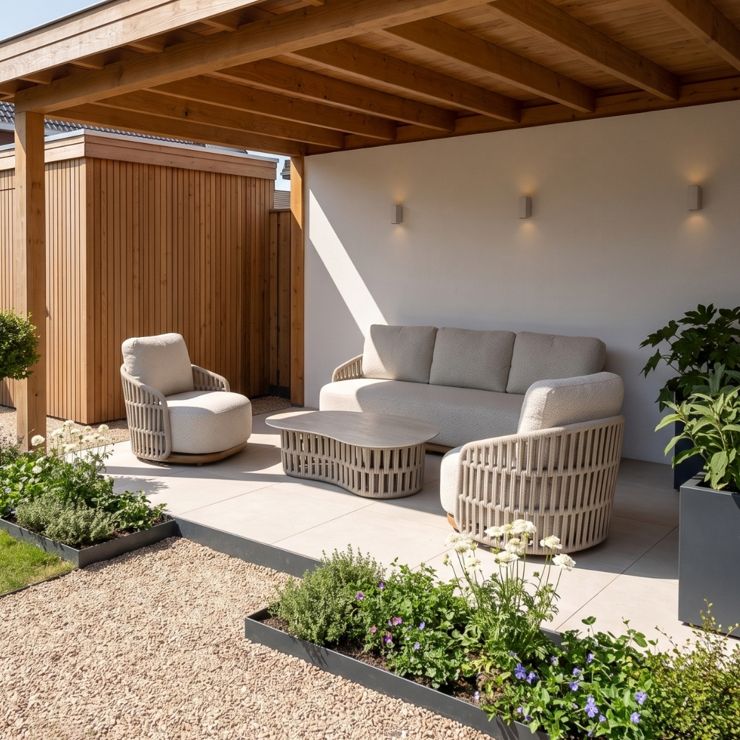 Sunvera stoel-bank loungeset | touw + aluminium | beige | 4-delig