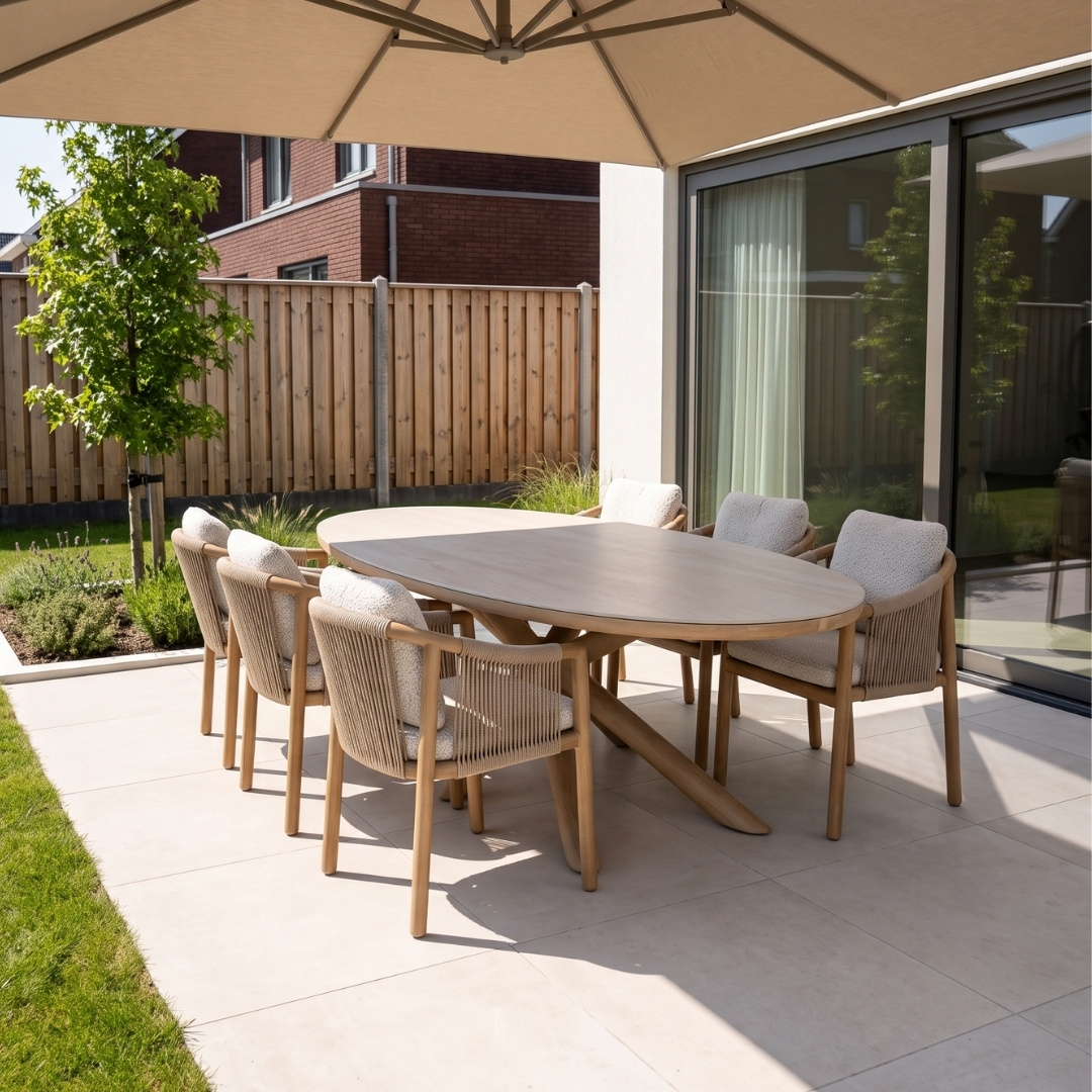 Sora dining tuinstoel | touw + aluminium | beige