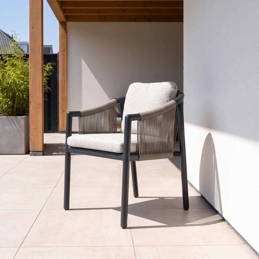 Sora dining tuinstoel | touw + aluminium | antraciet