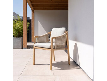 Sora dining tuinstoel | touw + aluminium | beige