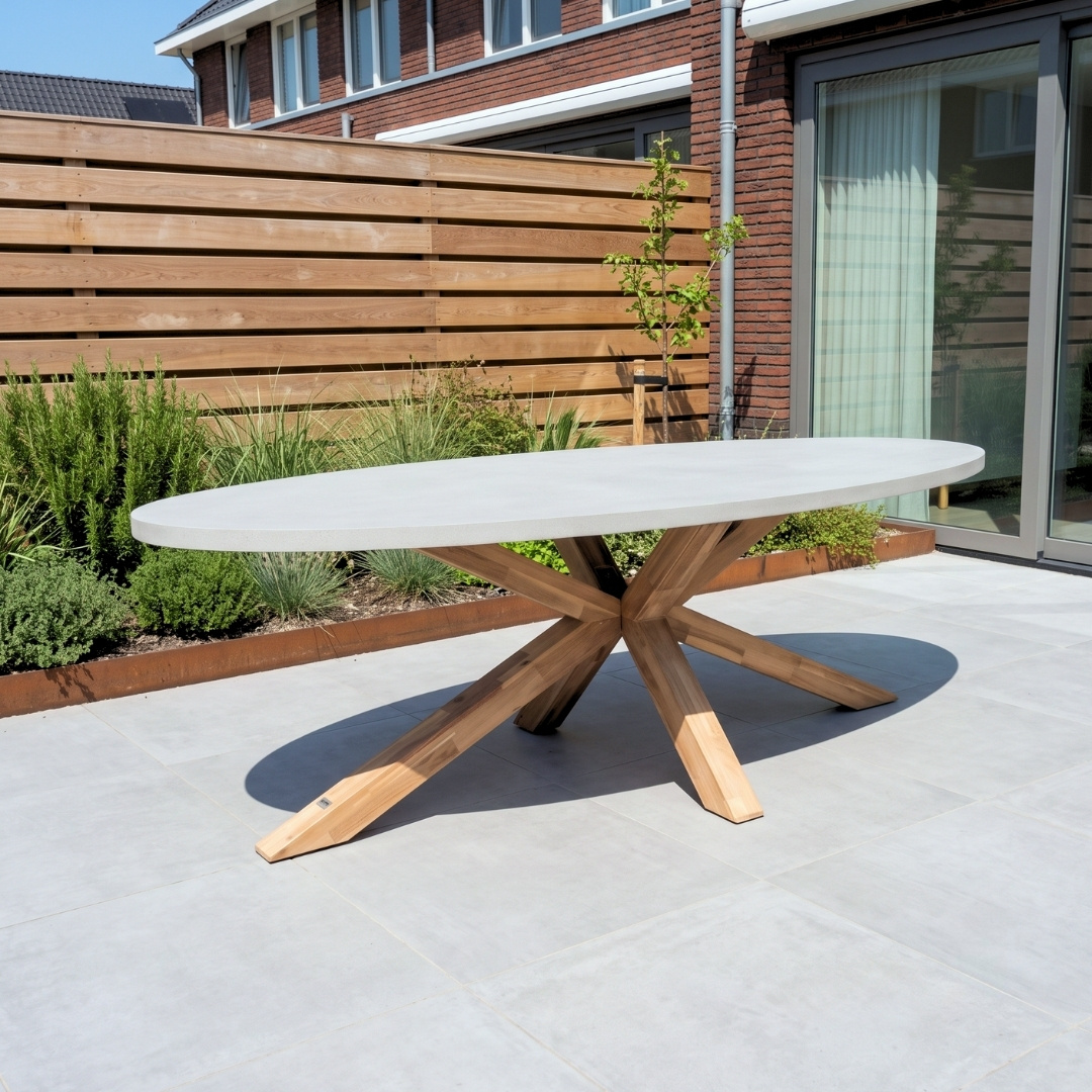 Livorno dining tuintafel 8 personen | polystone + hardhout | betonlook | 280cm