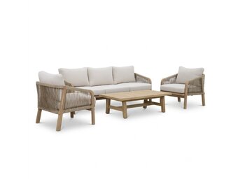 Rivello stoel-bank loungeset 5 personen incl loungetafel | touw + hardhout | zand