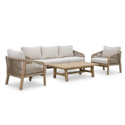 Rivello stoel-bank loungeset 5 personen incl loungetafel | touw + hardhout | zand
