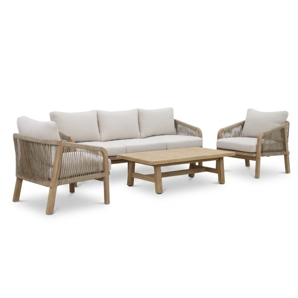 Rivello stoel-bank loungeset 5 personen incl loungetafel | touw + hardhout | zand