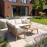 Bella hoek loungeset 5 personen | touw + hardhout | zand | 4-delig - 204x204cm