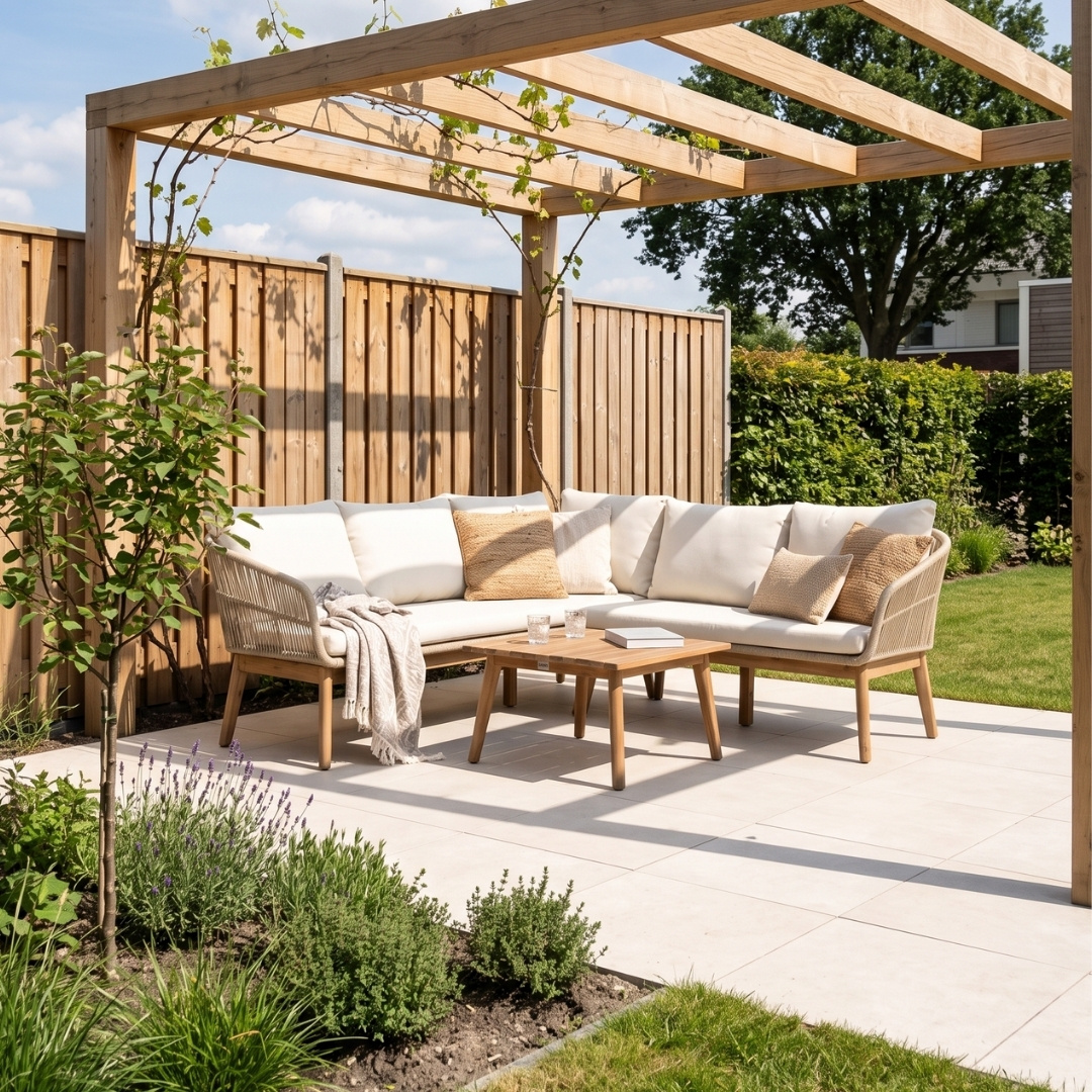 Bella hoek loungeset 5 personen | touw + hardhout | zand | 4-delig - 204x204cm