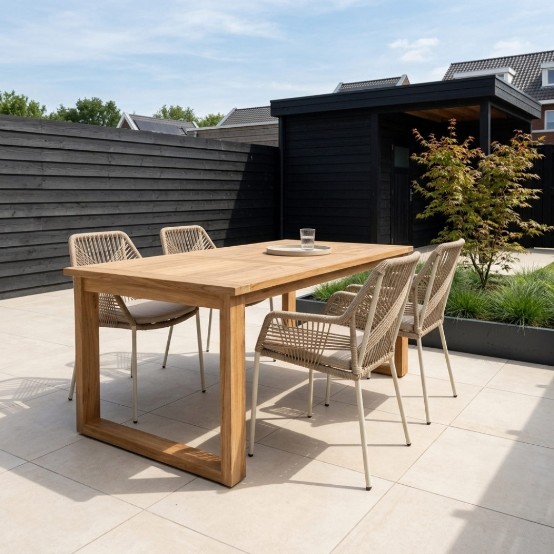 Corfu/Seville beige dining tuinset | 4 personen | teakhout + touw | 150cm