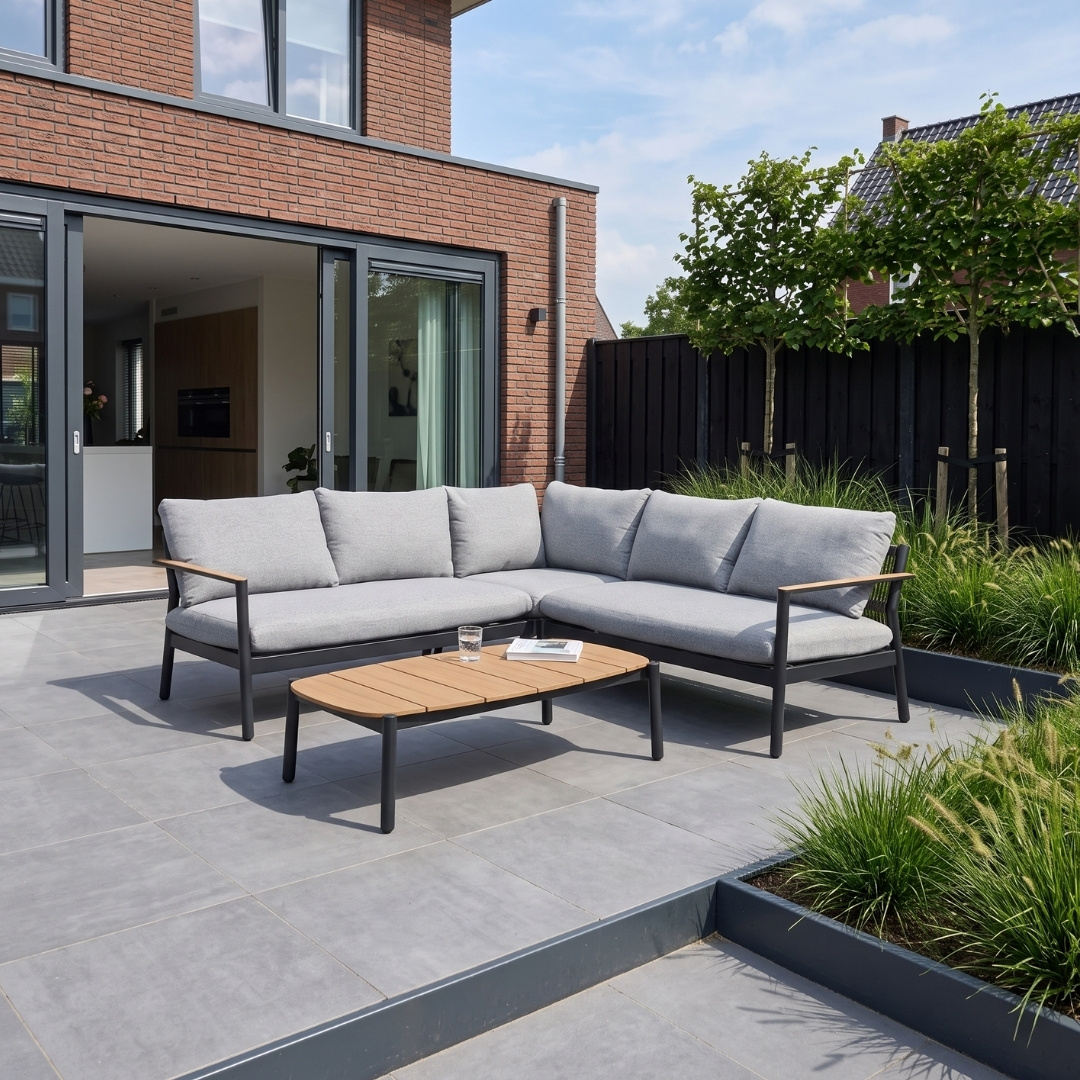 Florence hoek loungeset 5 personen incl. tafel | aluminium + touw | antraciet | 4-delig - 216x216cm