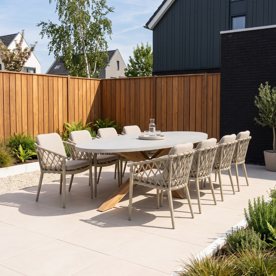 Livorno/Cleveland beige dining tuinset | 8 personen | polystone + aluminium | 280cm