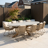 Livorno/Portofino Sandstone dining tuinset | 8 personen | polystone + touw | 280cm