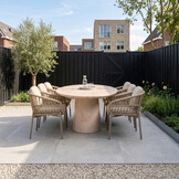 Max/Rico zand dining tuinset | 6 personen | travertin + aluminium | 240cm ovaal