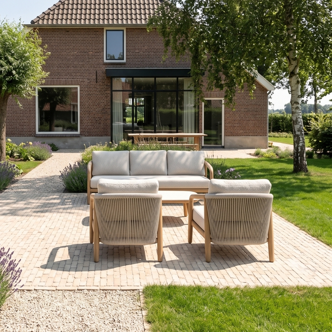 Serenza stoel-bank loungeset | touw + aluminium | beige | 4-delig