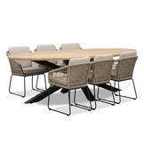 Cleve/Tulum Sahara Dust dining tuinset | 6 personen | teakhout + touw | 240cm ovaal