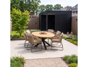 Cleve/Tulum Sahara Dust dining tuinset | 6 personen | teakhout + touw | 240cm ovaal