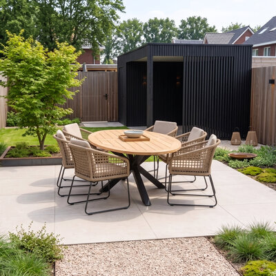 Cleve/Tulum Sahara Dust dining tuinset | 6 personen | teakhout + touw | 240cm ovaal