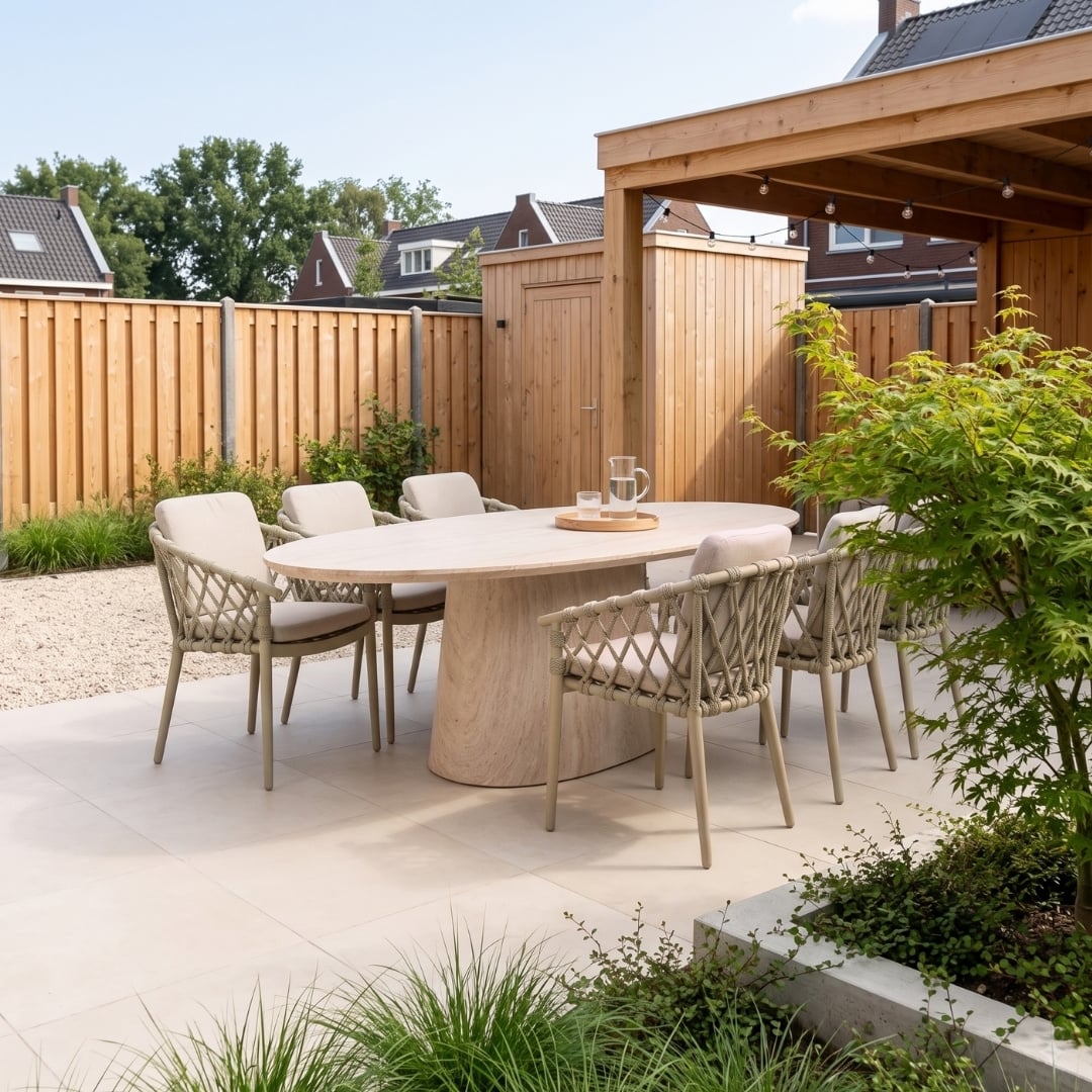 Max/Cleveland beige dining tuinset | 6 personen | polystone + aluminium | 240cm ovaal