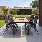 Manchester Natural/Norali antraciet dining tuinset | 6 personen | polywood + textileen | 205cm