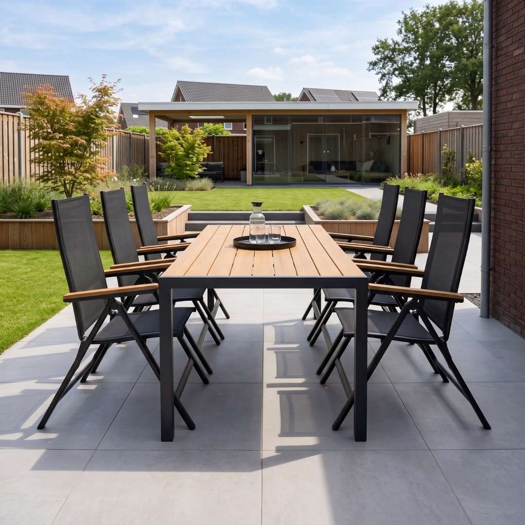 Manchester Natural/Norali antraciet dining tuinset | 6 personen | polywood + textileen | 205cm