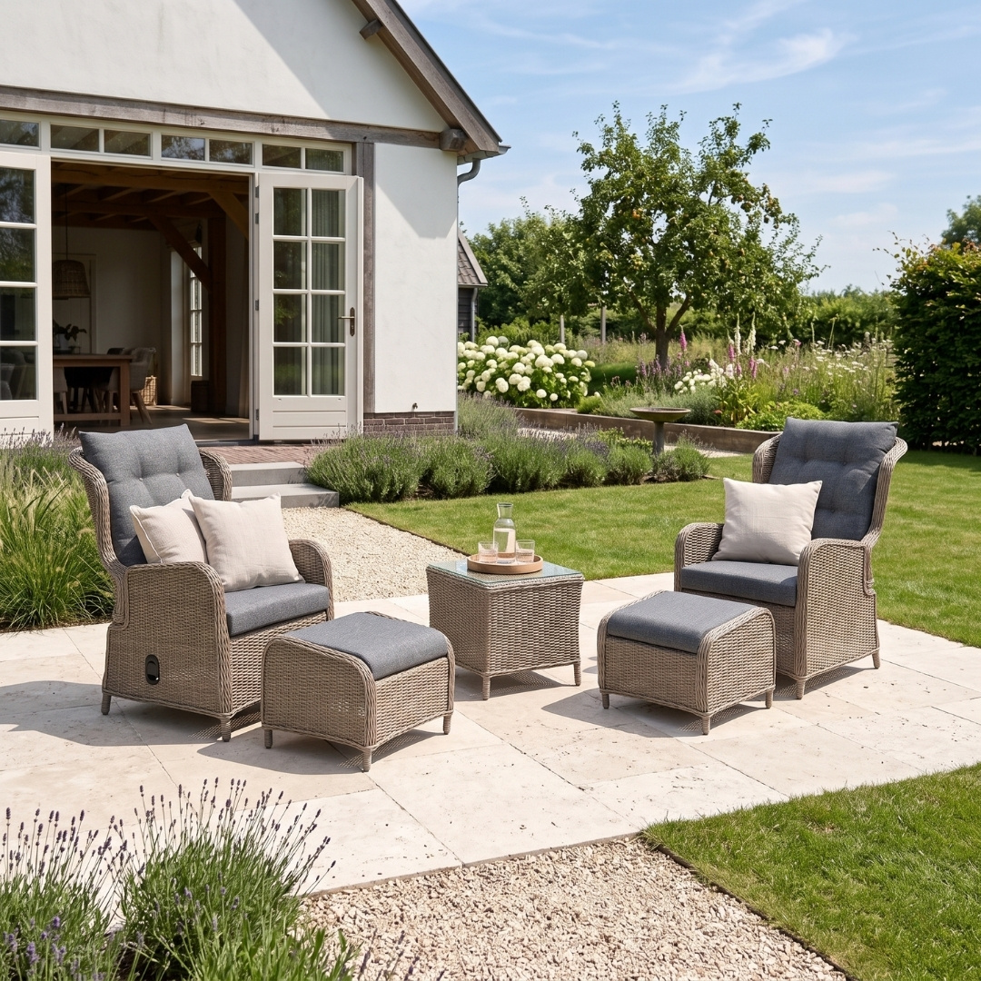 Glasgow lounge balkonset - verstelbaar 2 personen | wicker + aluminium | Ash Grey | 5-delig