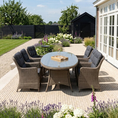 Madrid  Ash Grey dining tuinset | 6 personen | wicker | 200cm ovaal