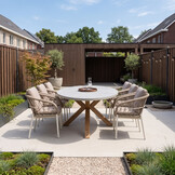 Livorno/Dakota beige/wit dining tuinset | 6 personen | betonlook + touw | 240cm ovaal