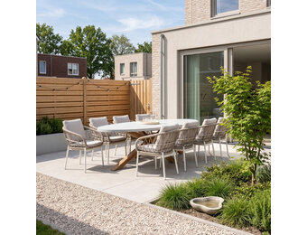 Livorno/Dakota beige/wit dining tuinset | 8 personen | betonlook + touw | 280cm ovaal