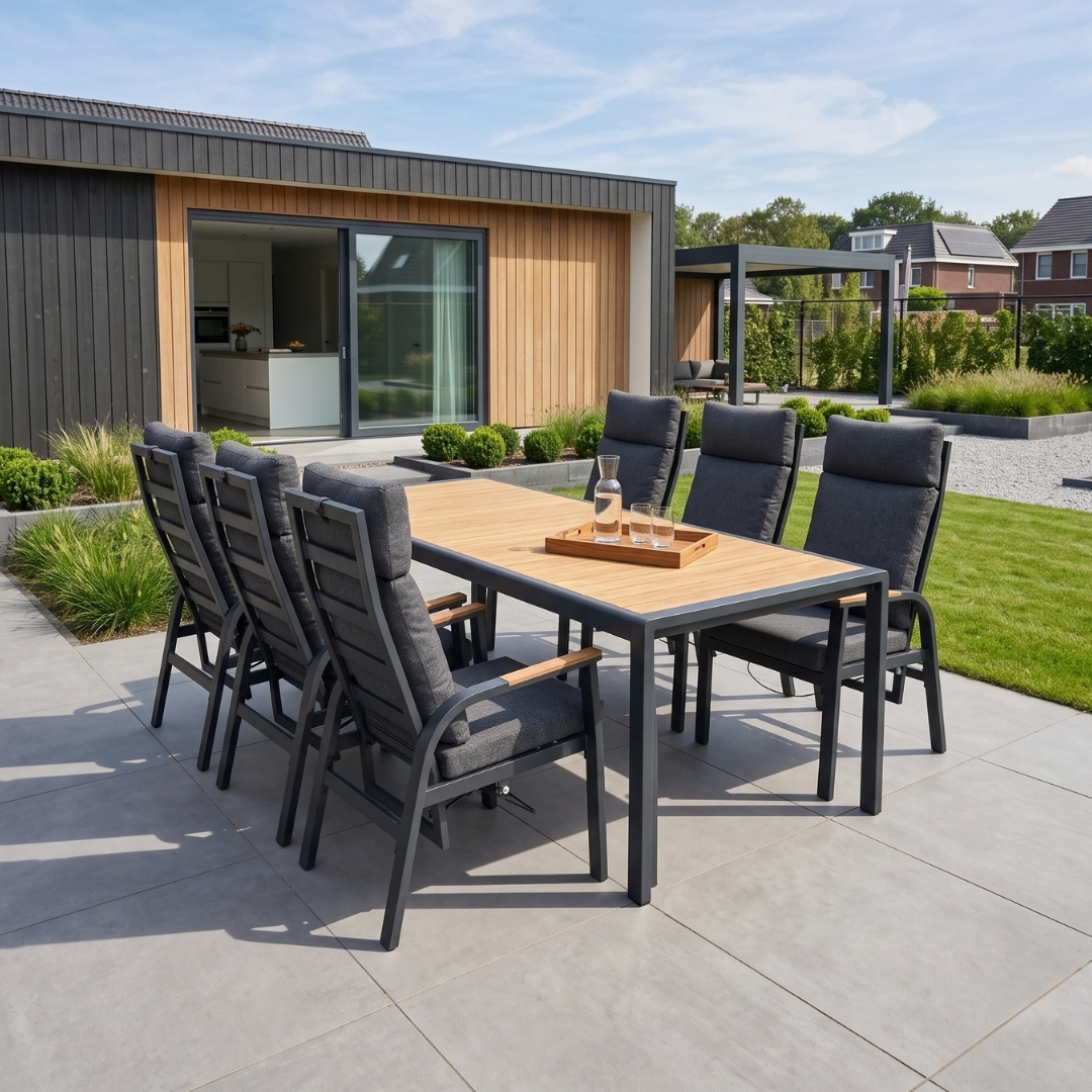 Annecy antraciet dining tuinset | 6 personen | teakhout + aluminium | 227cm