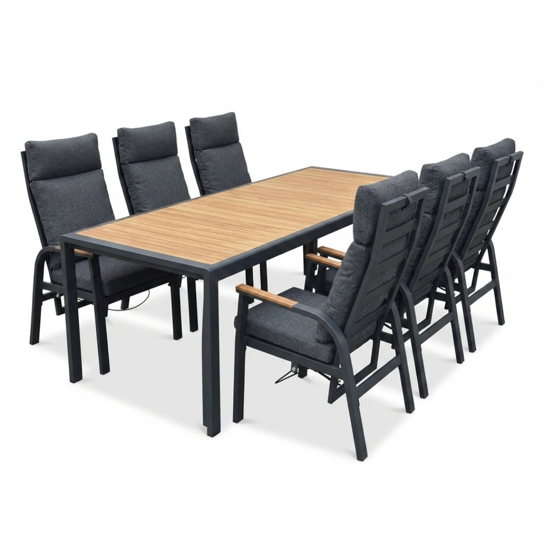 Annecy antraciet dining tuinset | 6 personen | teakhout + aluminium | 227cm