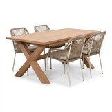 Riga/Seville beige dining tuinset | 4 personen | teakhout + touw | 200cm