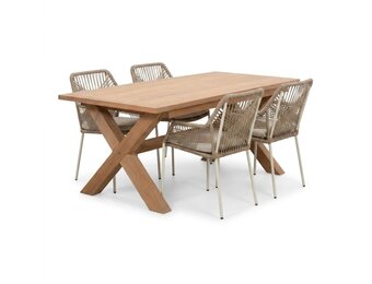 Riga/Seville beige dining tuinset | 4 personen | teakhout + touw | 200cm