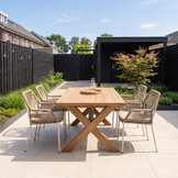 Riga/Seville beige dining tuinset | 4 personen | teakhout + touw | 200cm