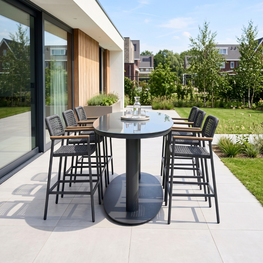 Orlando/Denver antraciet dining tuinset | 6 personen | staal + touw | 180cm
