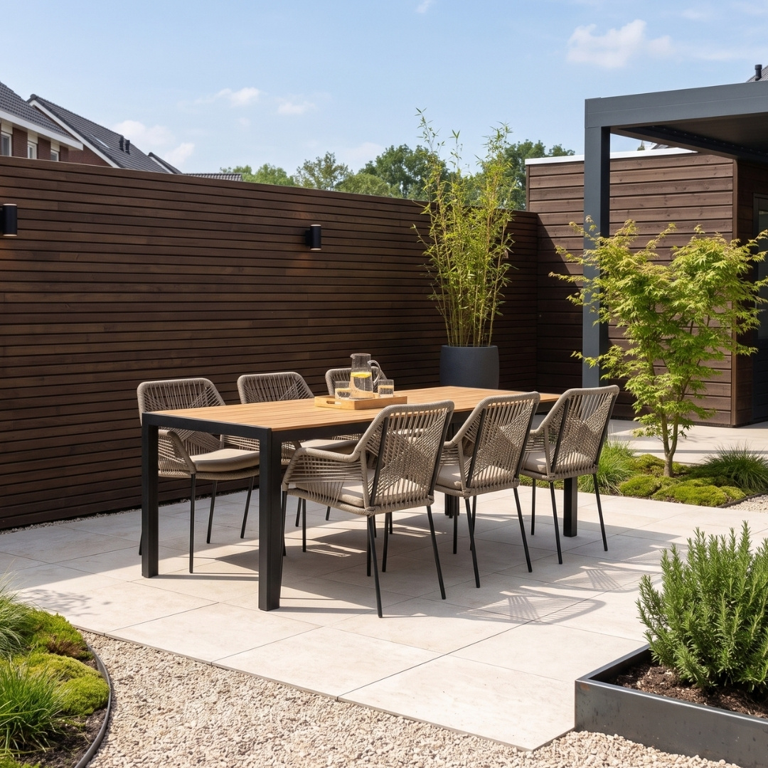 Manchester Natural/Seville zand dining tuinset | 6 personen | polywood + aluminium | 205cm
