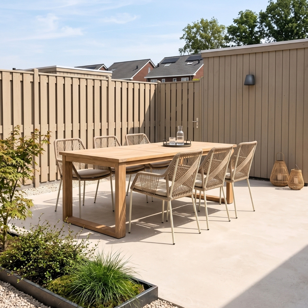 Corfu/Seville beige dining tuinset | 6 personen | teakhout + touw | 200cm