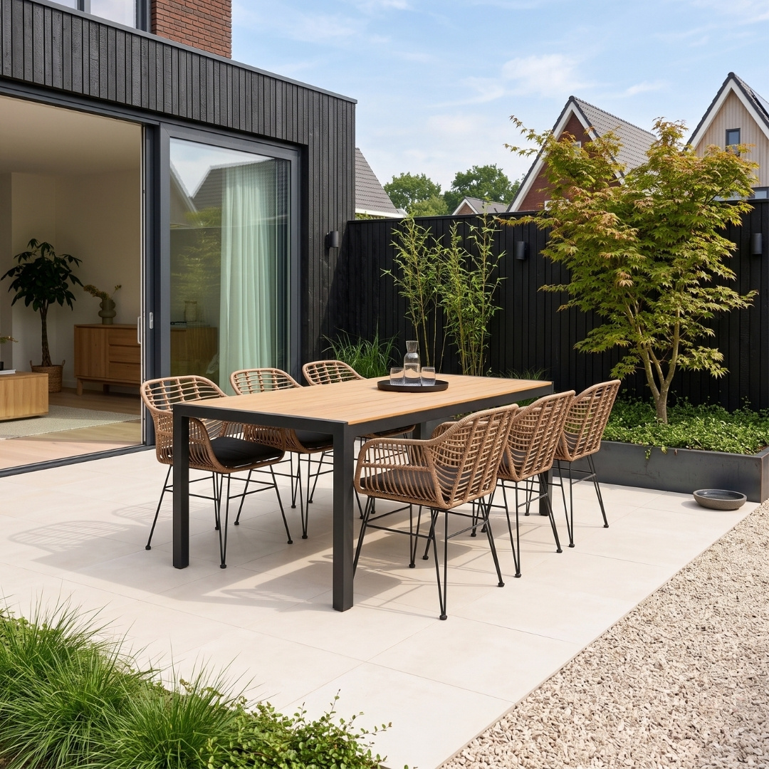 Manchester Natural/Lola dining tuinset | 6 personen | polywood + wicker | 205cm