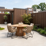 Palau/Portofino Sahara Dust dining tuinset | 5 personen | teakhout + touw | 140cm rond