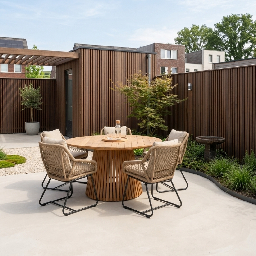 Palau/Portofino Sahara Dust dining tuinset | 5 personen | teakhout + touw | 140cm rond