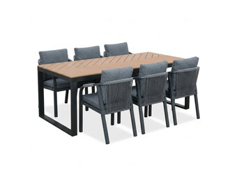 Kampa/Calgary antraciet dining tuinset | 6 personen | polywood + wicker | 210cm
