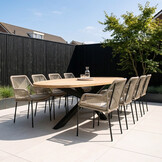 Cleve/Seville zand dining tuinset | 8 personen | teakhout + touw | 280cm ovaal