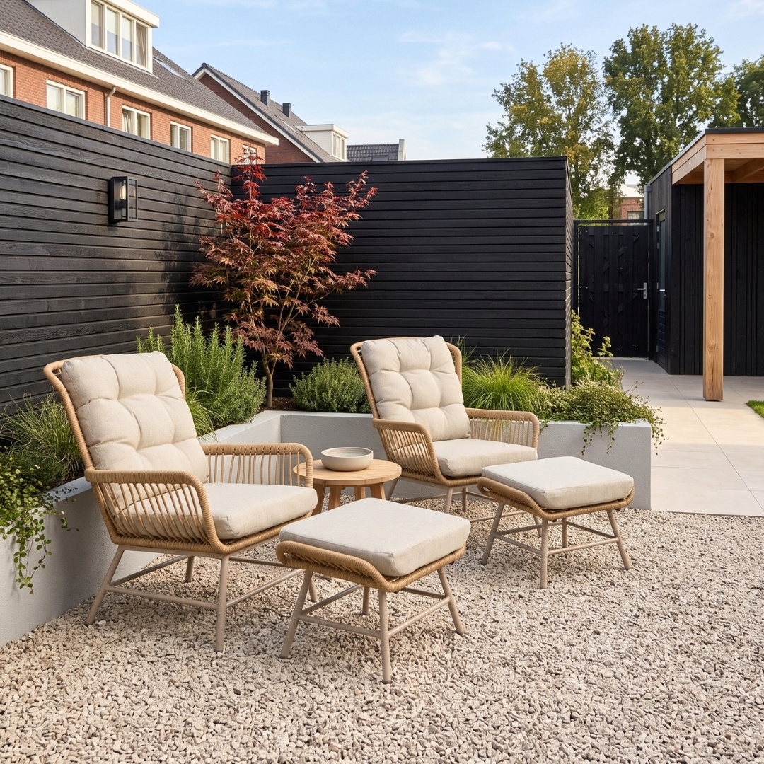 Dex lounge balkonset 2 personen | touw + aluminium | Bamboo Beige | 4-delig