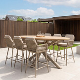 Cleve beige/Valencia Sandstone dining barset | 6 personen | teakhout + touw | 240cm