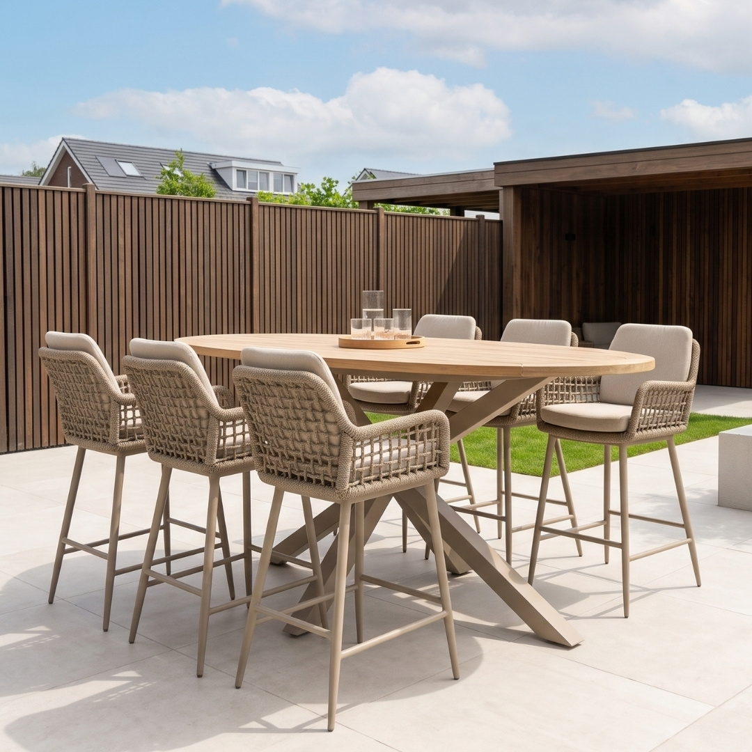 Cleve dining bartafel 6 personen | teakhout + aluminium | Natural Teak/beige | 240cm ovaal