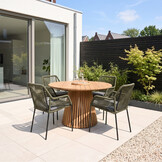 Palau/Seville olijfgroen dining tuinset | 4 personen | teakhout + aluminium | 120cm rond