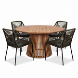 Palau/Seville olijfgroen dining tuinset | 4 personen | teakhout + aluminium | 120cm rond