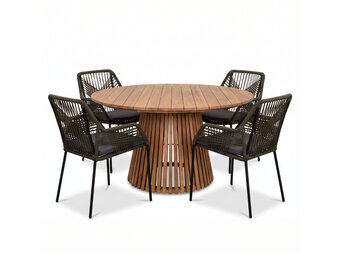 Palau/Seville olijfgroen dining tuinset | 4 personen | teakhout + aluminium | 120cm rond