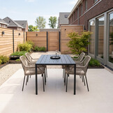 Manchester/Seville zand dining tuinset | 4 personen | aluminium + touw | 150cm