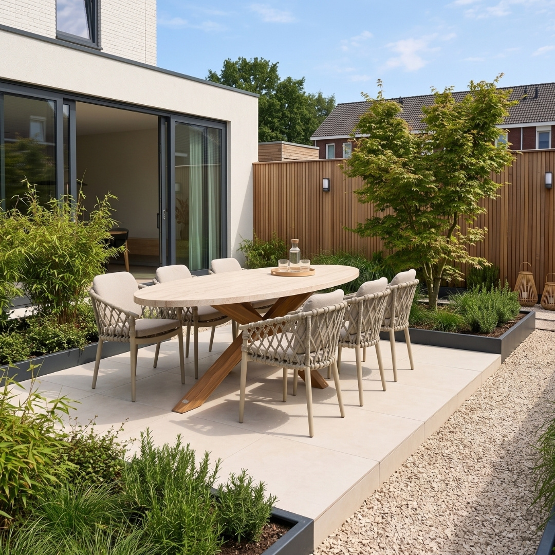 Lorento/Cleveland beige dining tuinset | 6 personen | polystone + aluminium | 240cm ovaal